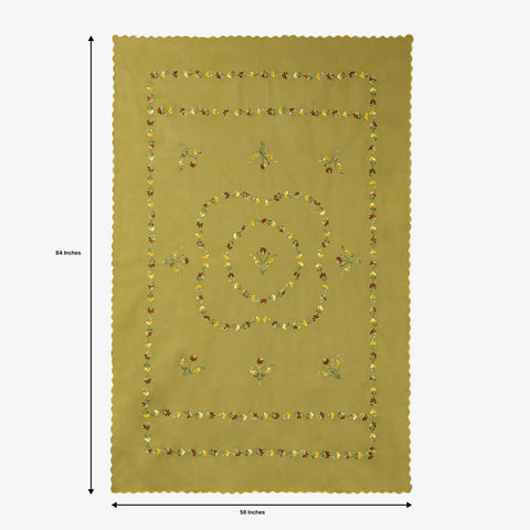 Hand Embroidered Single Bed Cover - Olive/Brown - Eyaas