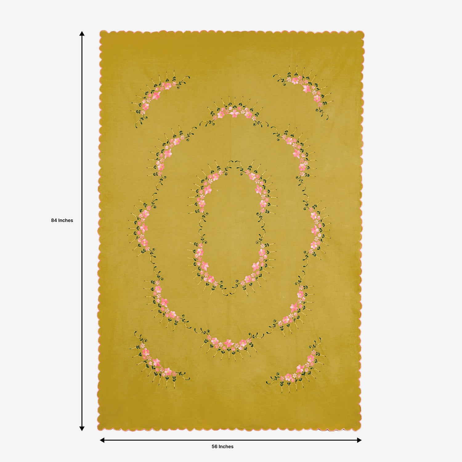 Hand Embroidered Single Bed Cover - Olive/Pink