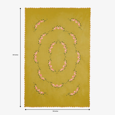 Hand Embroidered Single Bed Cover - Olive/Pink - Eyaas