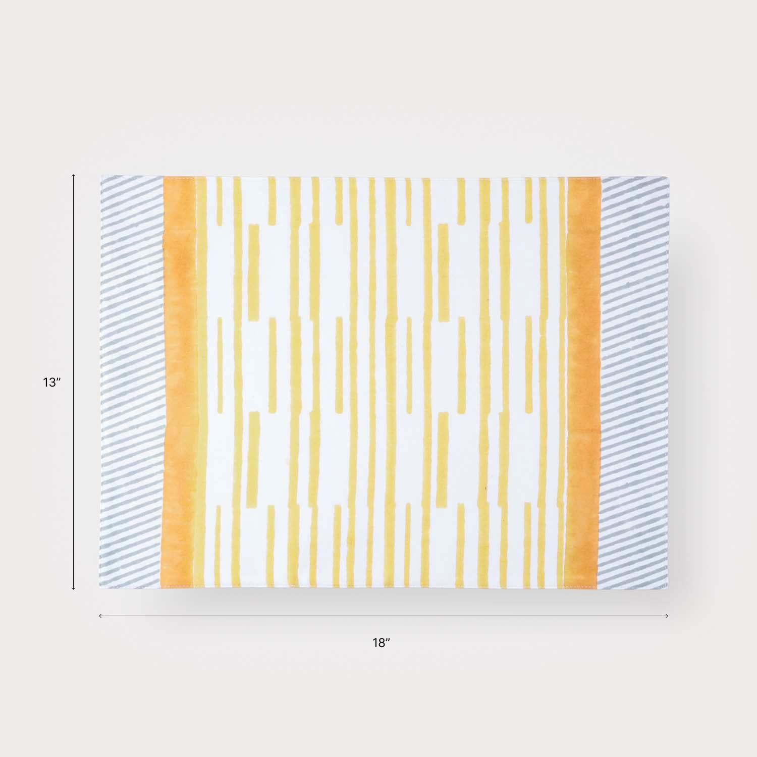 Yellow Stripe Block Printed Placemat 13x18 Inches