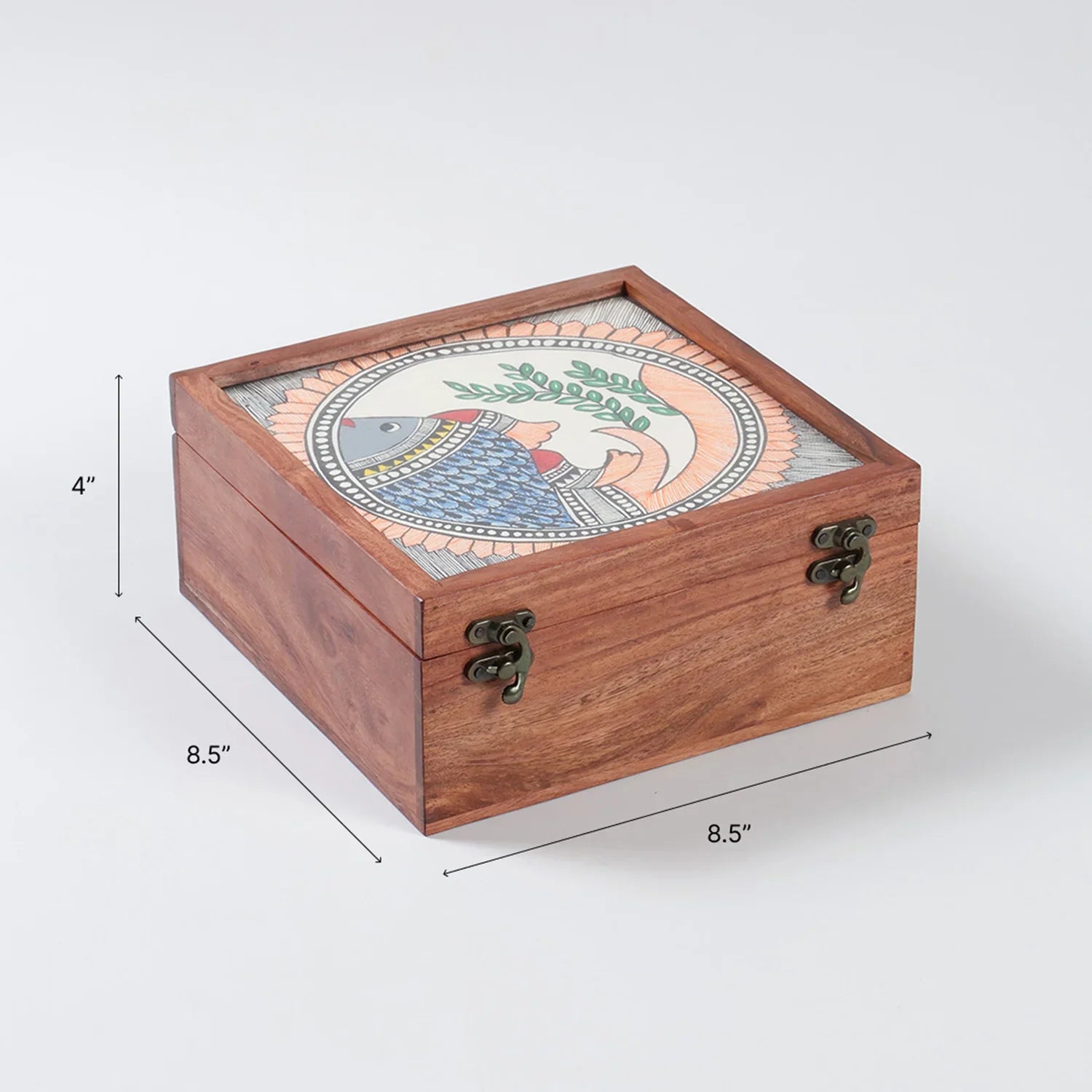 Madhubani Hand-Painted Square Wooden Box