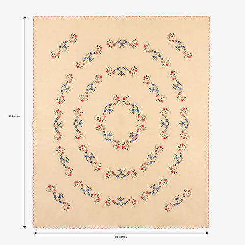 Hand Embroidered Bed Cover - Peach - Eyaas
