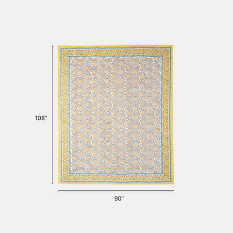 King-size Printed Bedcover With 2 Pillow Cases, Yellow & Blue - Eyaas