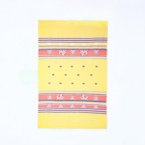 Hand-woven Bawan Buti Single Bedcover, Yellow & Black