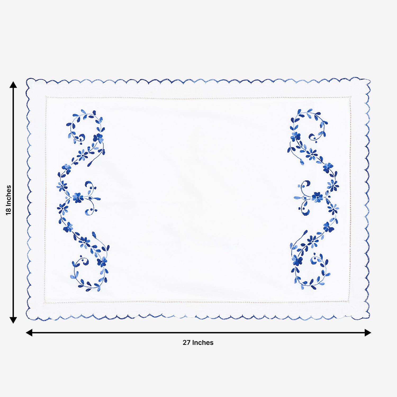 Hand Embroidered Bed Cover - White/Blue