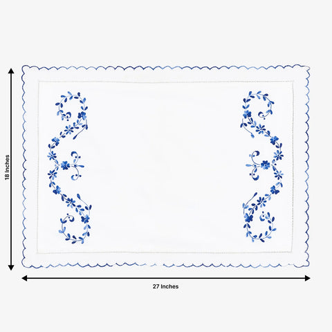 Hand Embroidered Bed Cover - White/Blue - Eyaas