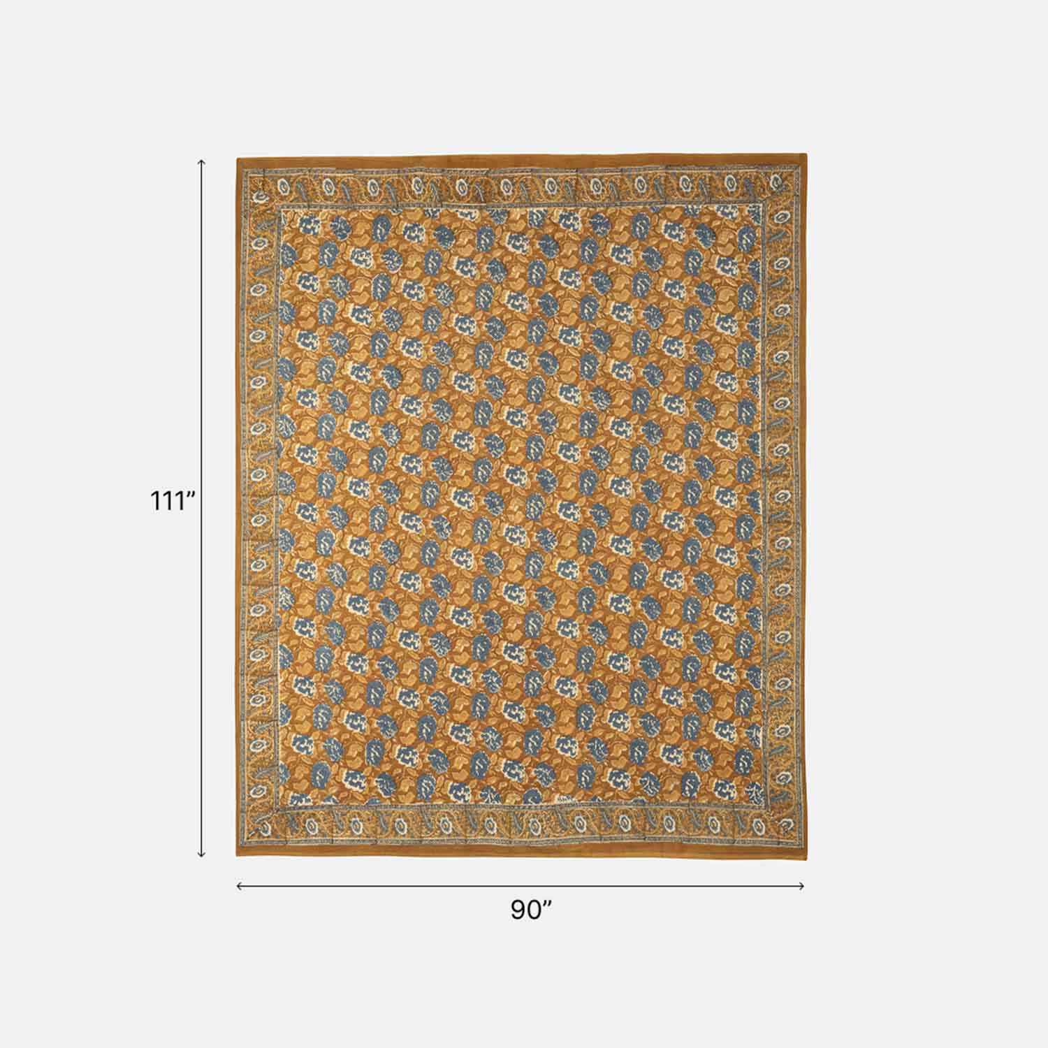 King-size Printed Bedcover With 2 Pillow Cases, Ochre - Eyaas