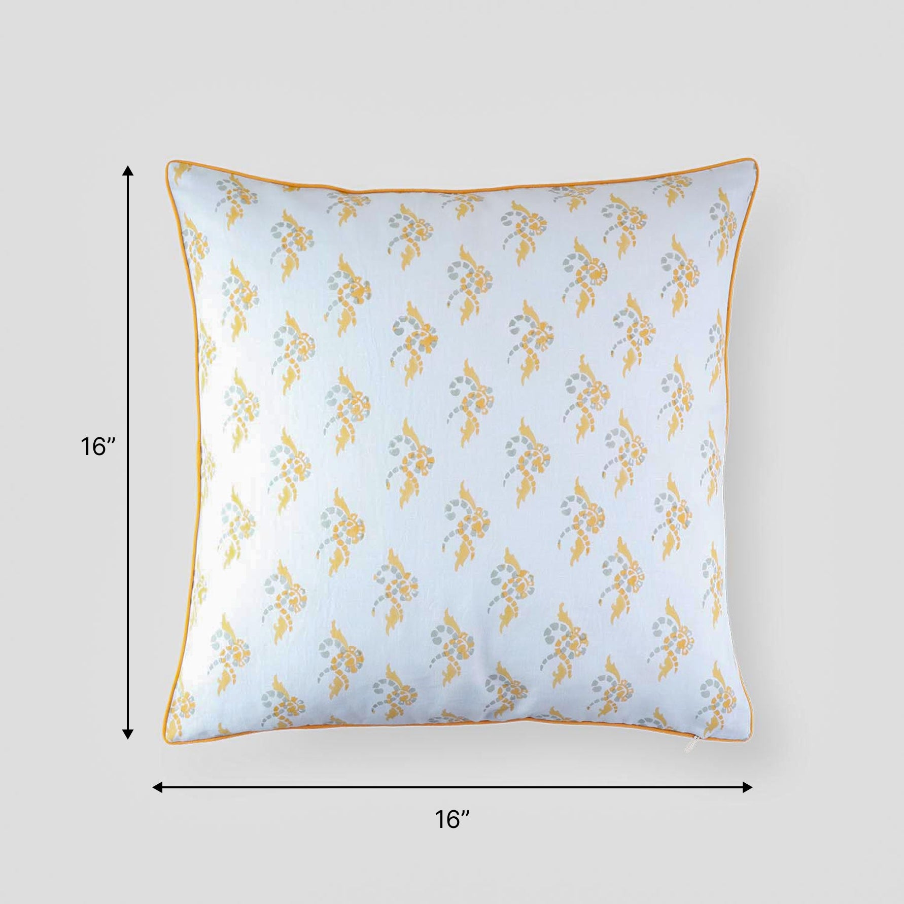 Swirl Block Printed Cushion Cover, Light Blue & Orange 16x16