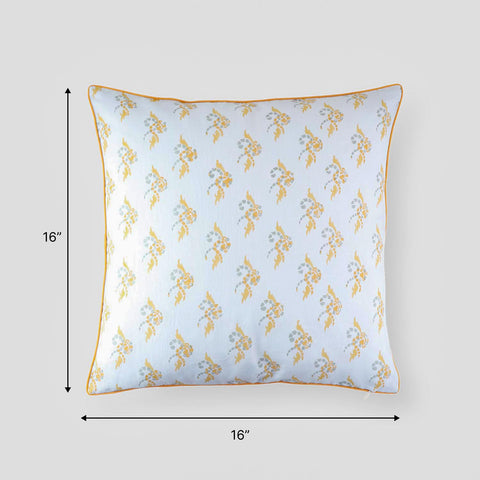 Swirl Block Printed Cushion Cover, Light Blue & Orange 16x16