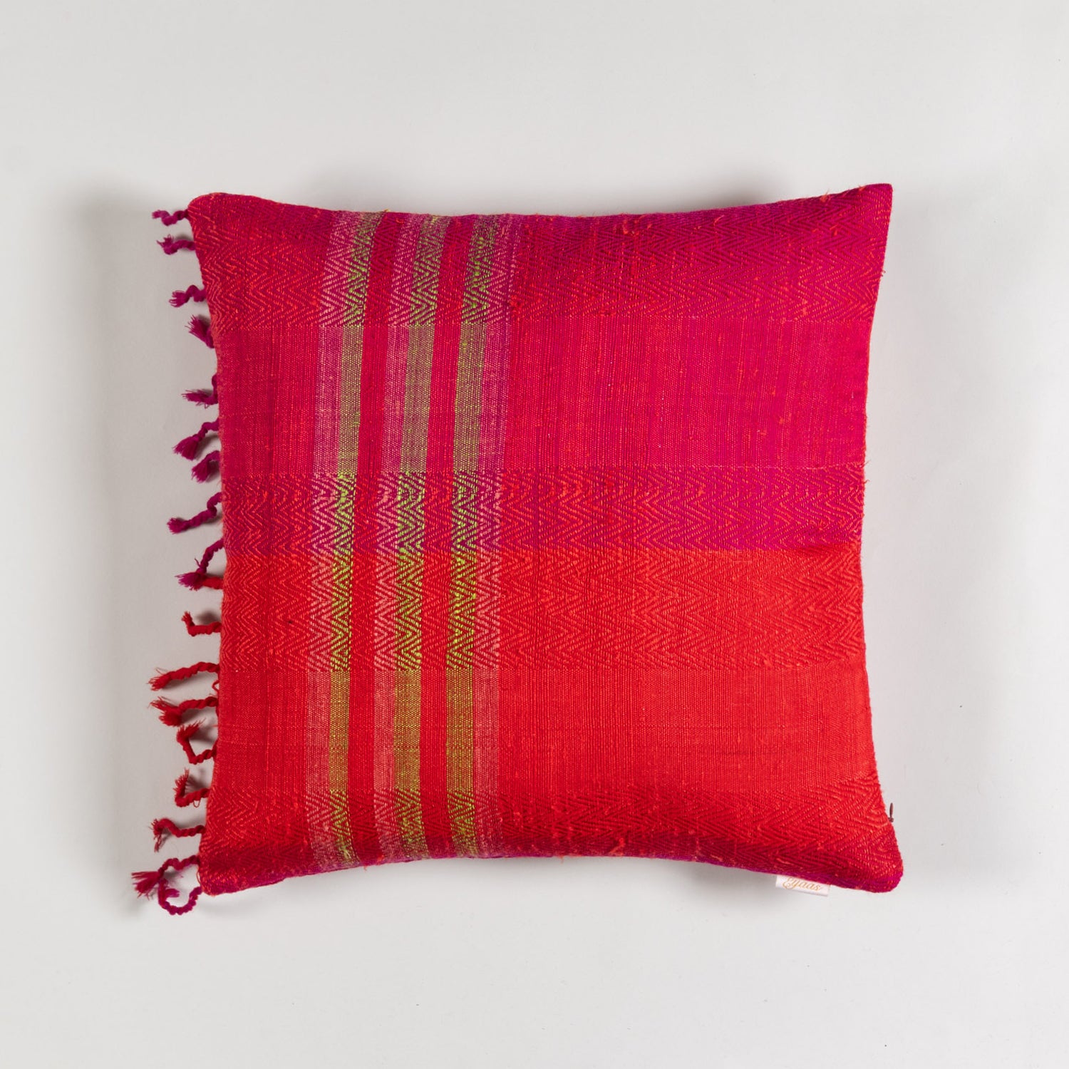 Handwoven Upcycled Red & Pink Wool & Oak Silk Cushion Cover - 18x18 2 Pcs