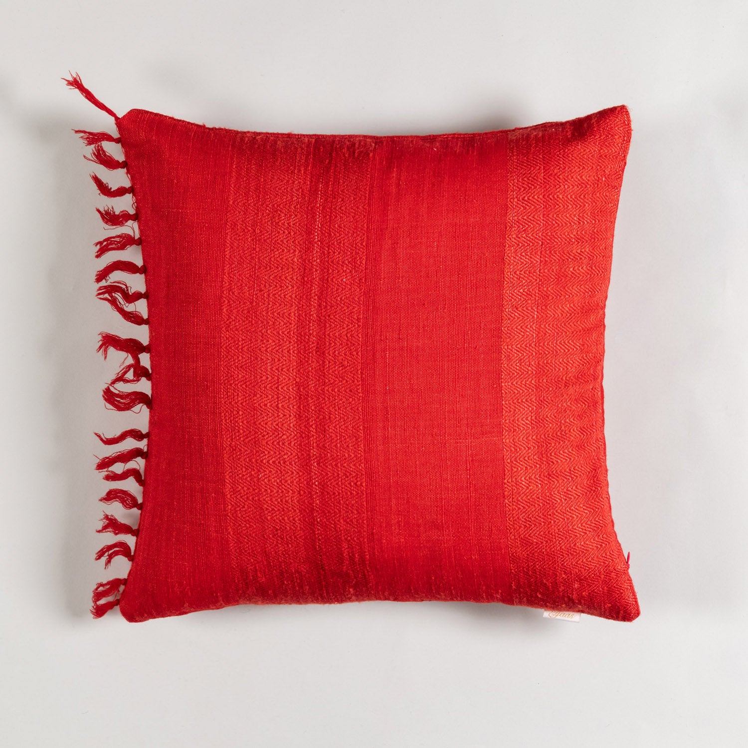 Handwoven Upcycled Red Horizontal Stripes Wool & Oak Silk Cushion Cover - 18x18