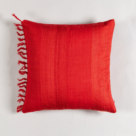 Upcycled Red Stripes Wool & Silk Cushion Cover, 18x18 - Eyaas