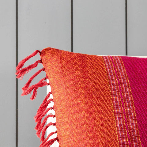 Upcycled Magenta with Orange Border Cushion Cover - 18x18 - Eyaas