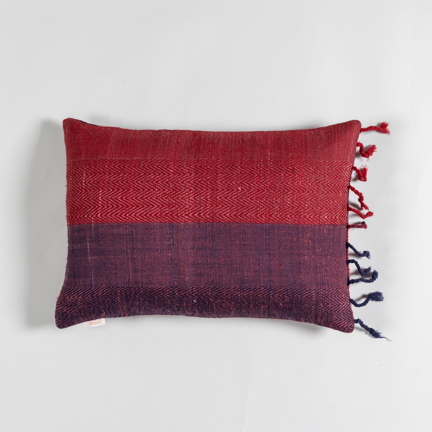 Handwoven Upcycled Red & Blue Wool & Oak Silk Cushion Cover - 12x18