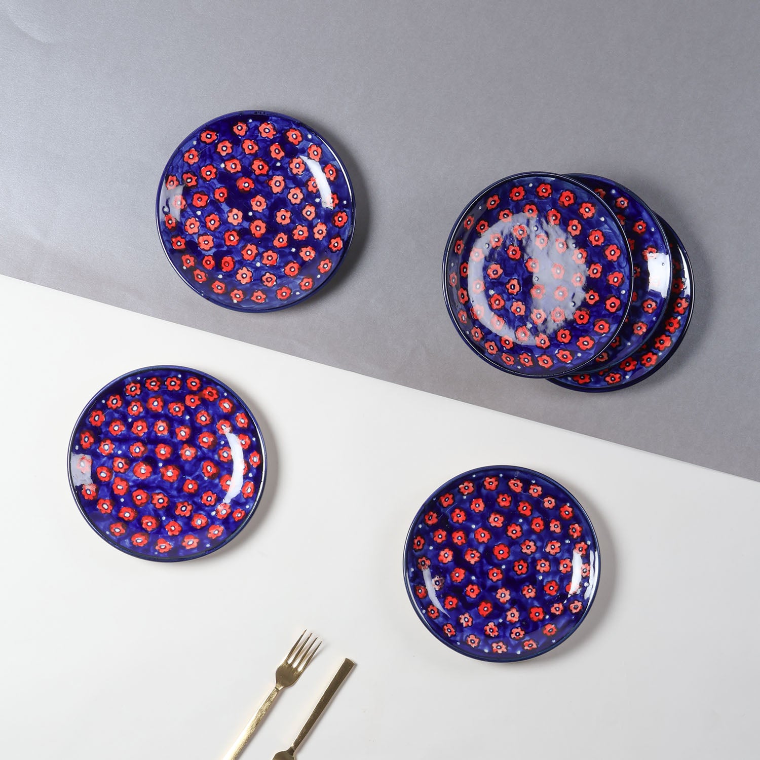 Floral Ceramic Breakfast Plates 8 Inch Set of 2, Blue