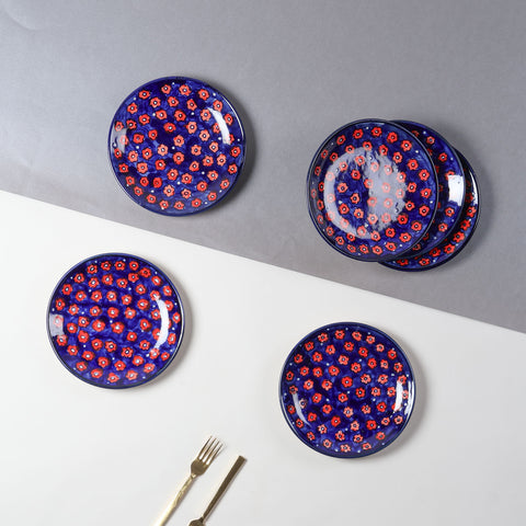 Floral Ceramic Breakfast Plates 8 Inch Set of 2, Blue