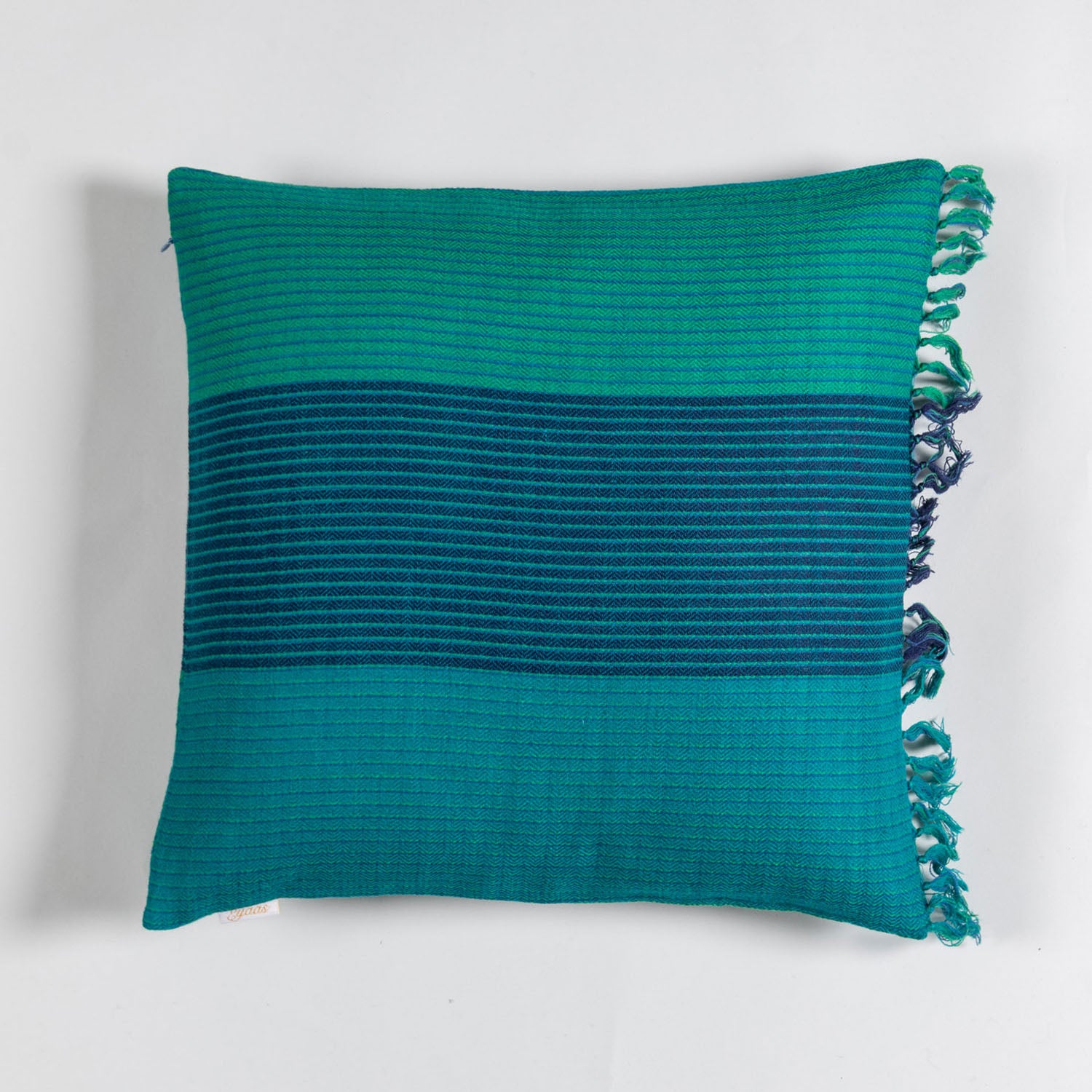 Handwoven Upcycled Turquoise & Blue Wool Cushion Cover - 16x16