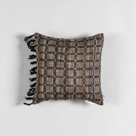 Upcycled Wool & Silk 12x12 Cushion Cover, Beige & Black - Eyaas