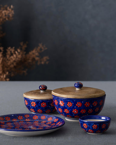 Floral Ceramic Breakfast Plates 8 Inch Set of 2, Blue - Eyaas