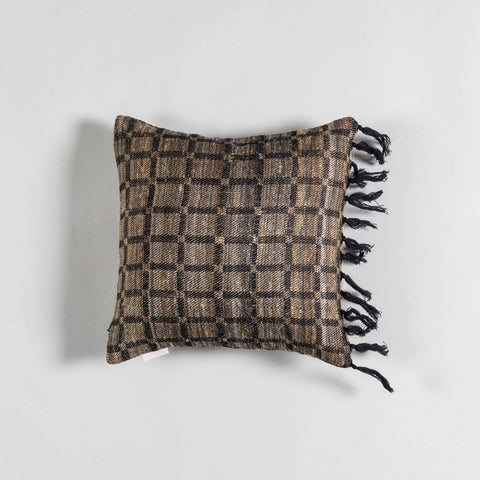 Upcycled Wool & Silk 12x12 Cushion Cover, Beige & Black - Eyaas