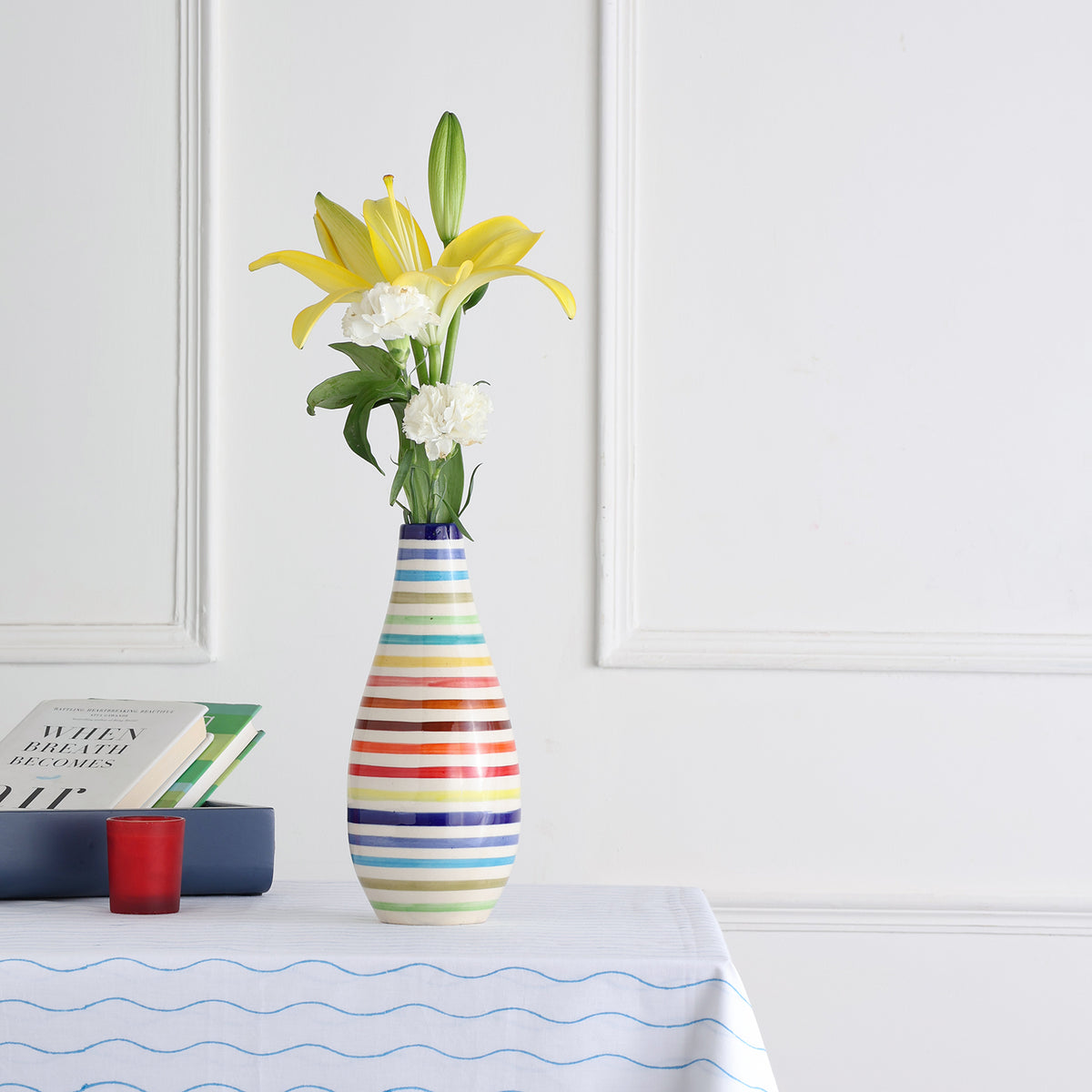 Swirl Hand-Painted Ceramic Flower Vase - 11x5, Multi-Colour