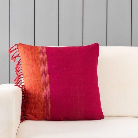 Upcycled Magenta with Orange Border Cushion Cover - 18x18 - Eyaas