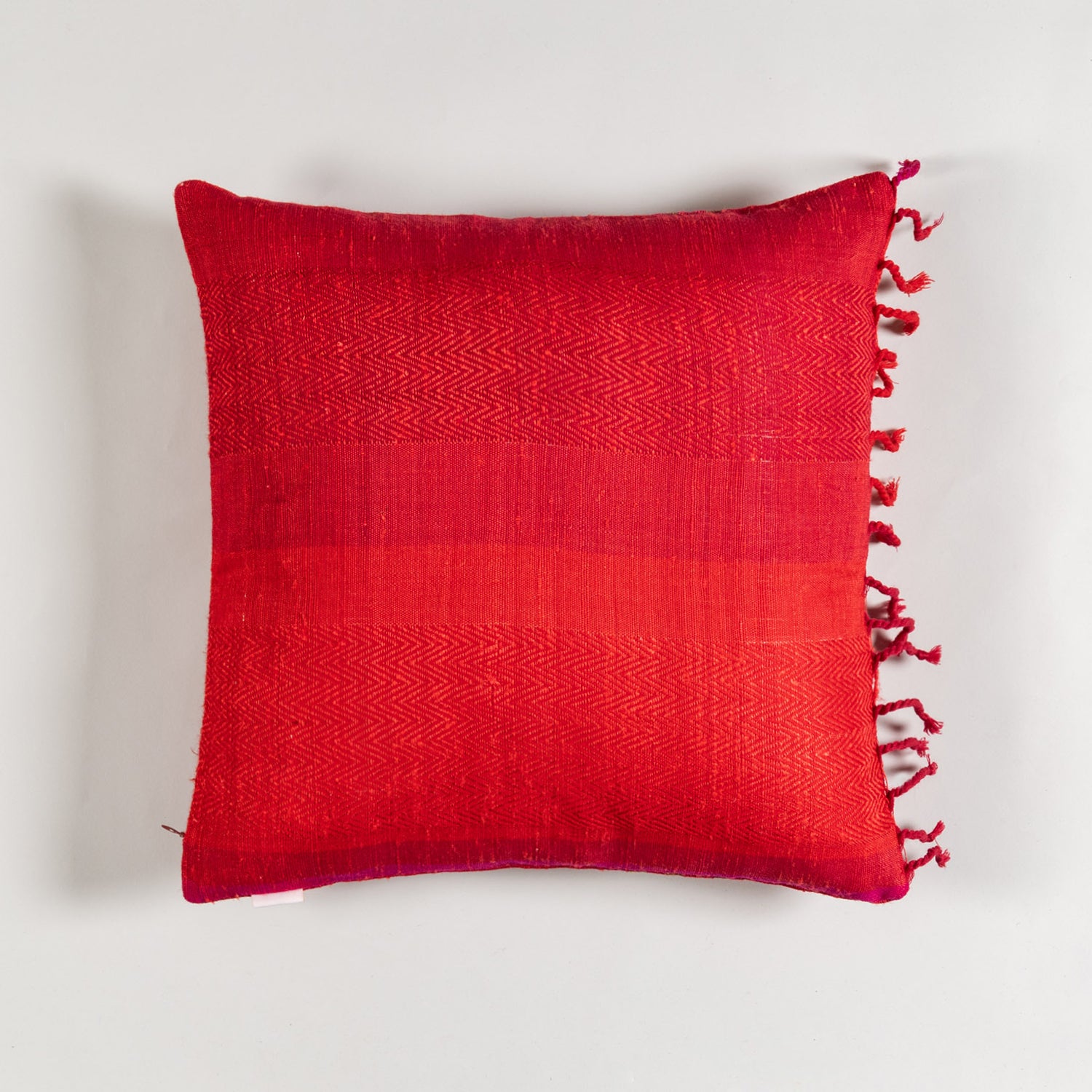 Handwoven Upcycled Red Wool & Oak Silk Cushion Cover - 18x18