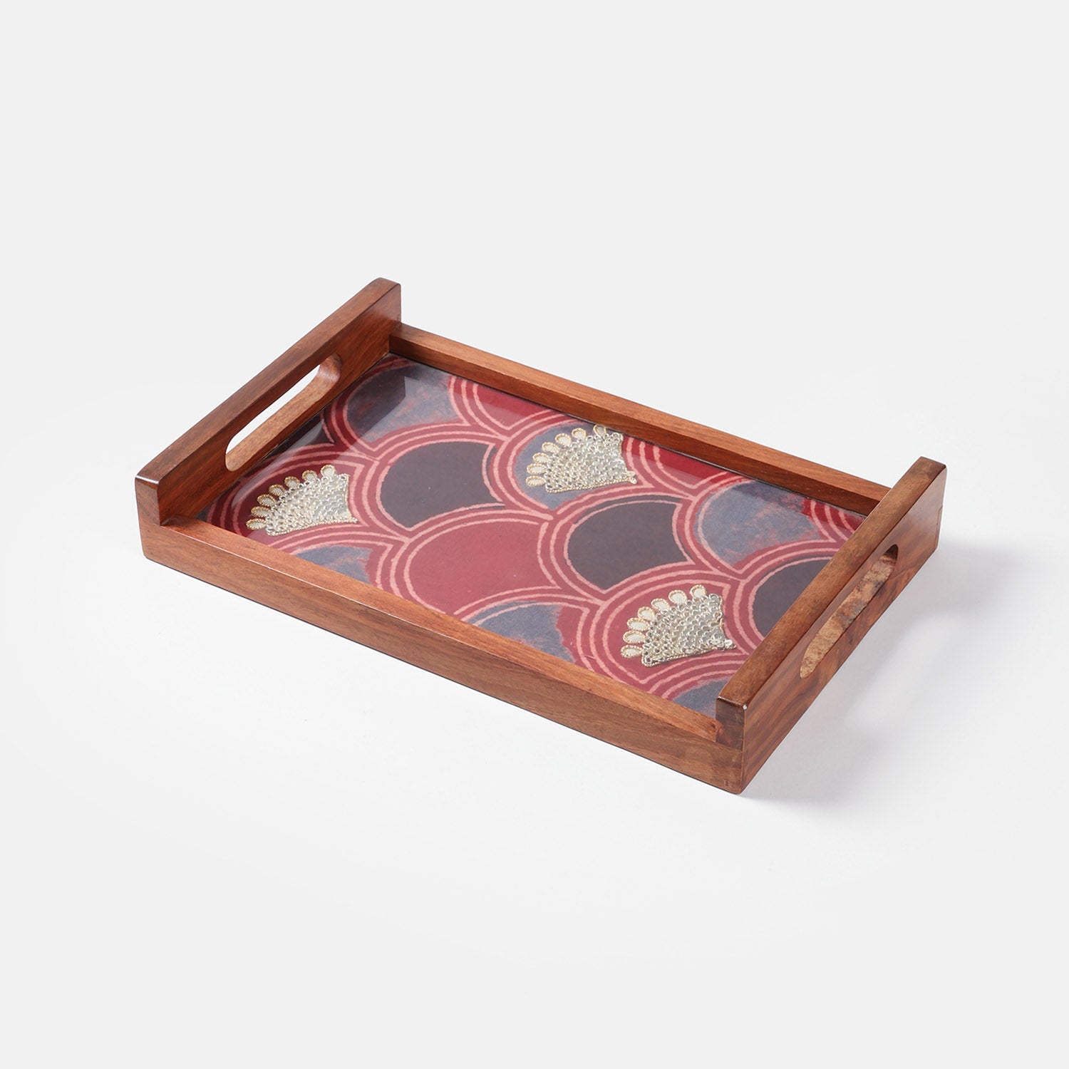 Sheesham Wood & Gota Work Cotton Ajrakh Tray