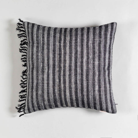 Upcycled Black & White Wool & Silk Cushion Cover - 18x18 - Eyaas