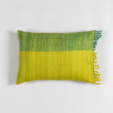 Upcycled Wool & Silk 12x18 Cushion Cover, Lime Green - Eyaas