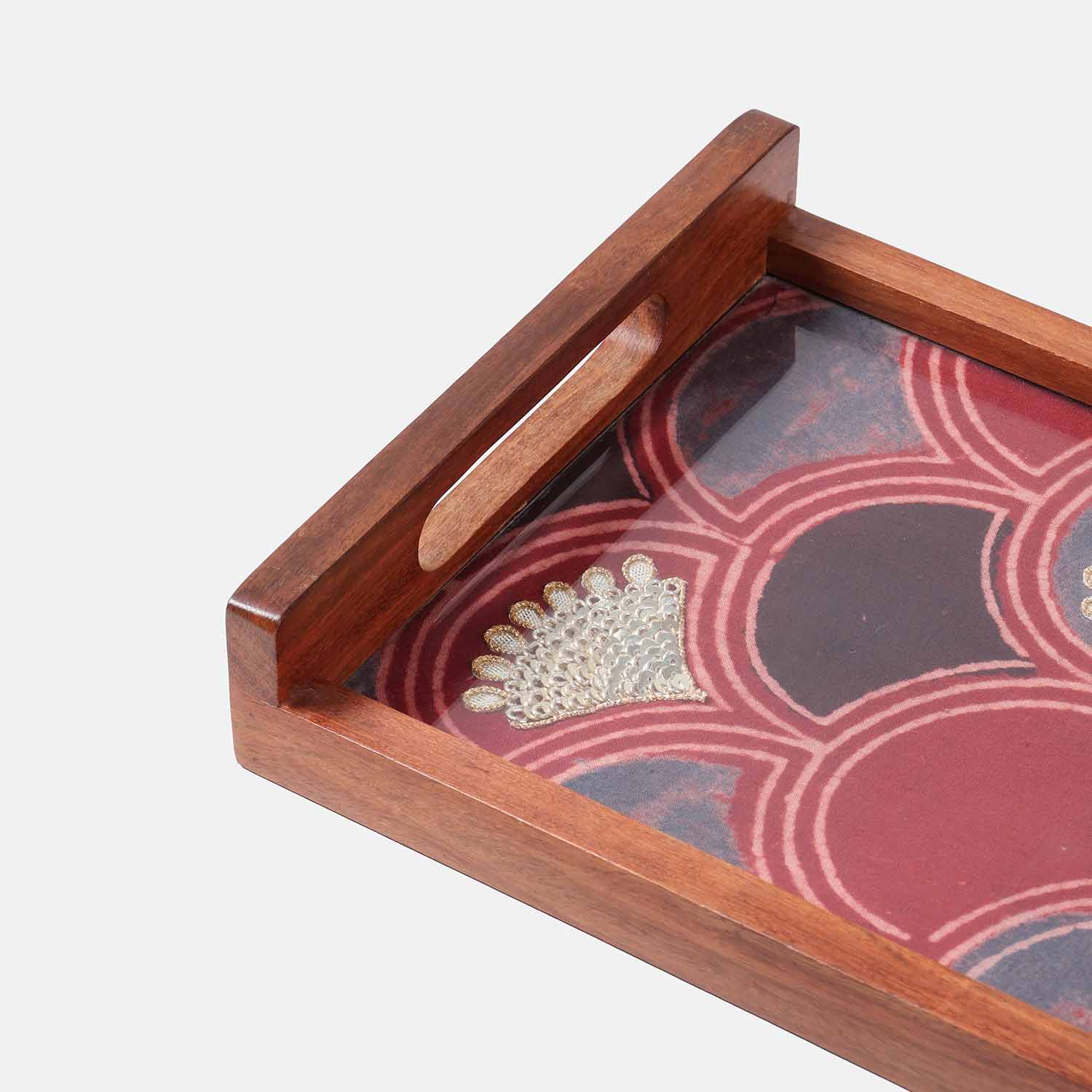 Sheesham Wood & Gota Work Cotton Ajrakh Tray
