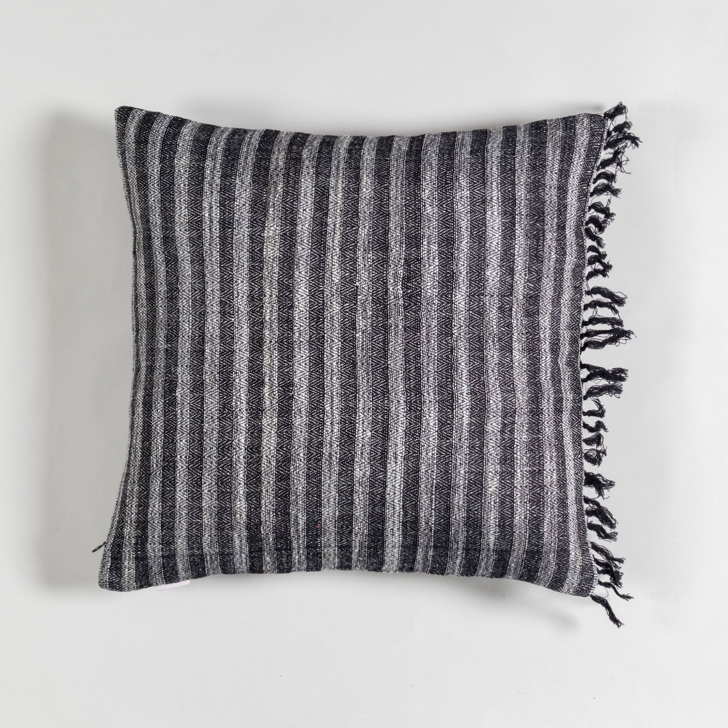 Handwoven Upcycled Black & White Wool & Oak Silk Cushion Cover - 18x18