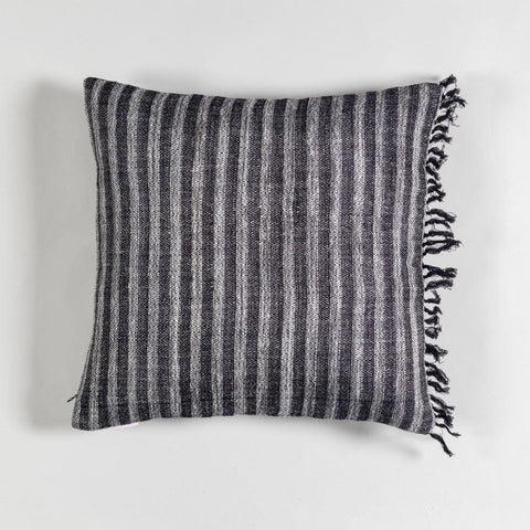 Upcycled Black & White Wool & Silk Cushion Cover - 18x18 - Eyaas