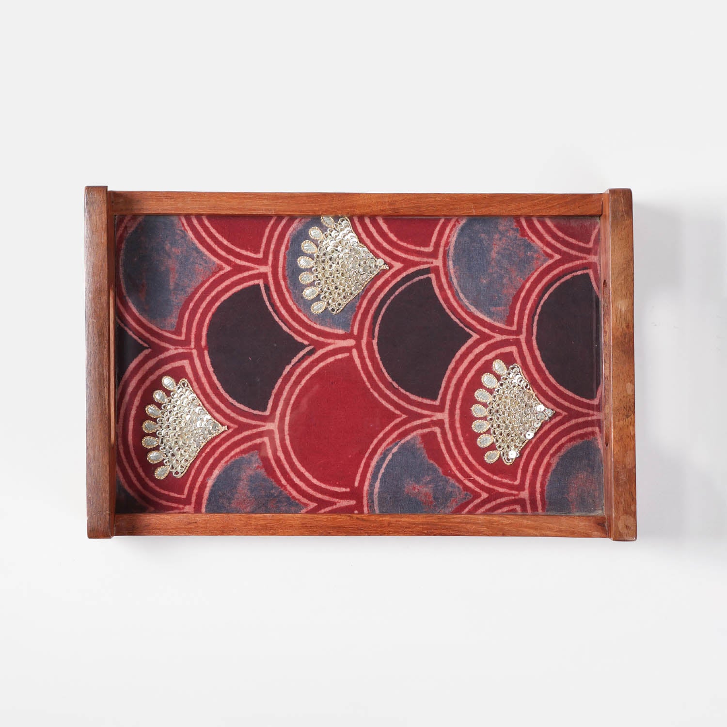 Sheesham Wood & Gota Work Cotton Ajrakh Tray