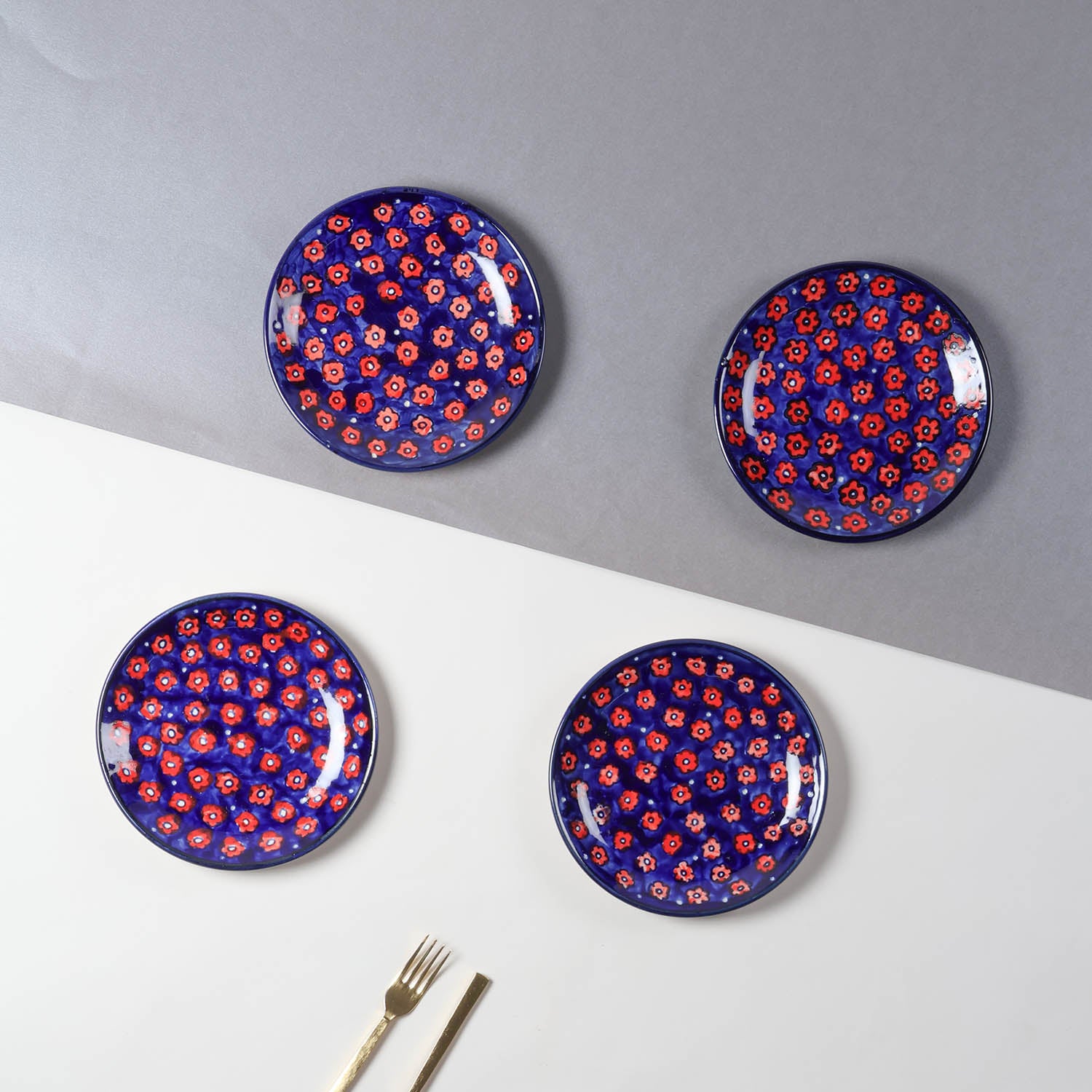 Floral Ceramic Breakfast Plates 8 Inch Set of 2, Blue