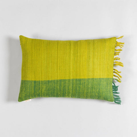 Upcycled Wool & Silk 12x18 Cushion Cover, Lime Green - Eyaas