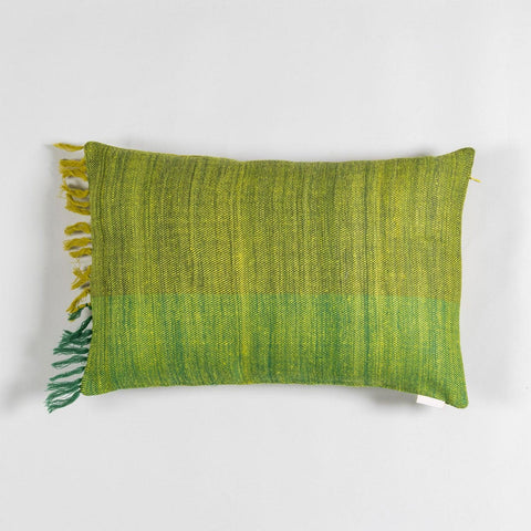 Upcycled Wool & Silk 12x18 Cushion Cover, Lime Green - Eyaas