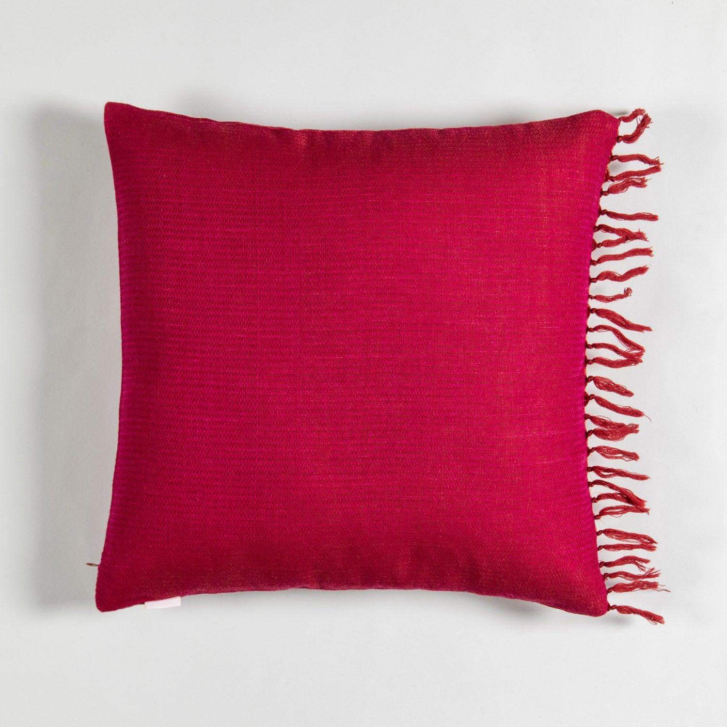 Upcycled Magenta with Orange Border Cushion Cover - 18x18 - Eyaas
