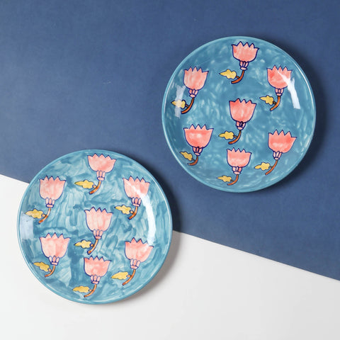 Lotus Handpainted Ceramic Dinner Plate 10 Inch Set