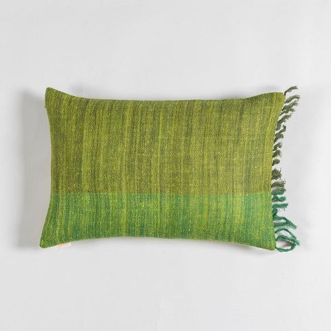 Upcycled Wool & Silk 12x18 Cushion Cover, Lime Green - Eyaas