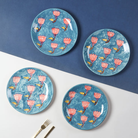 Lotus Handpainted Ceramic Dinner Plate 10 Inch Set