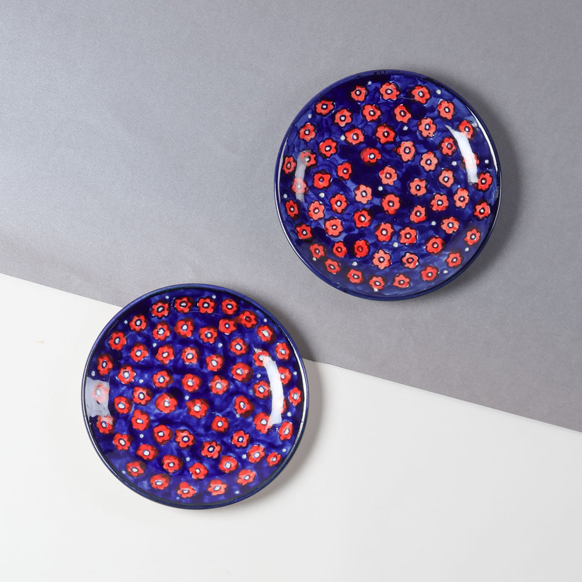 Floral Ceramic Breakfast Plates 8 Inch Set of 2, Blue