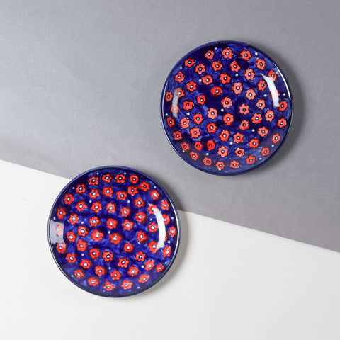 Floral Ceramic Breakfast Plates 8 Inch Set of 2, Blue