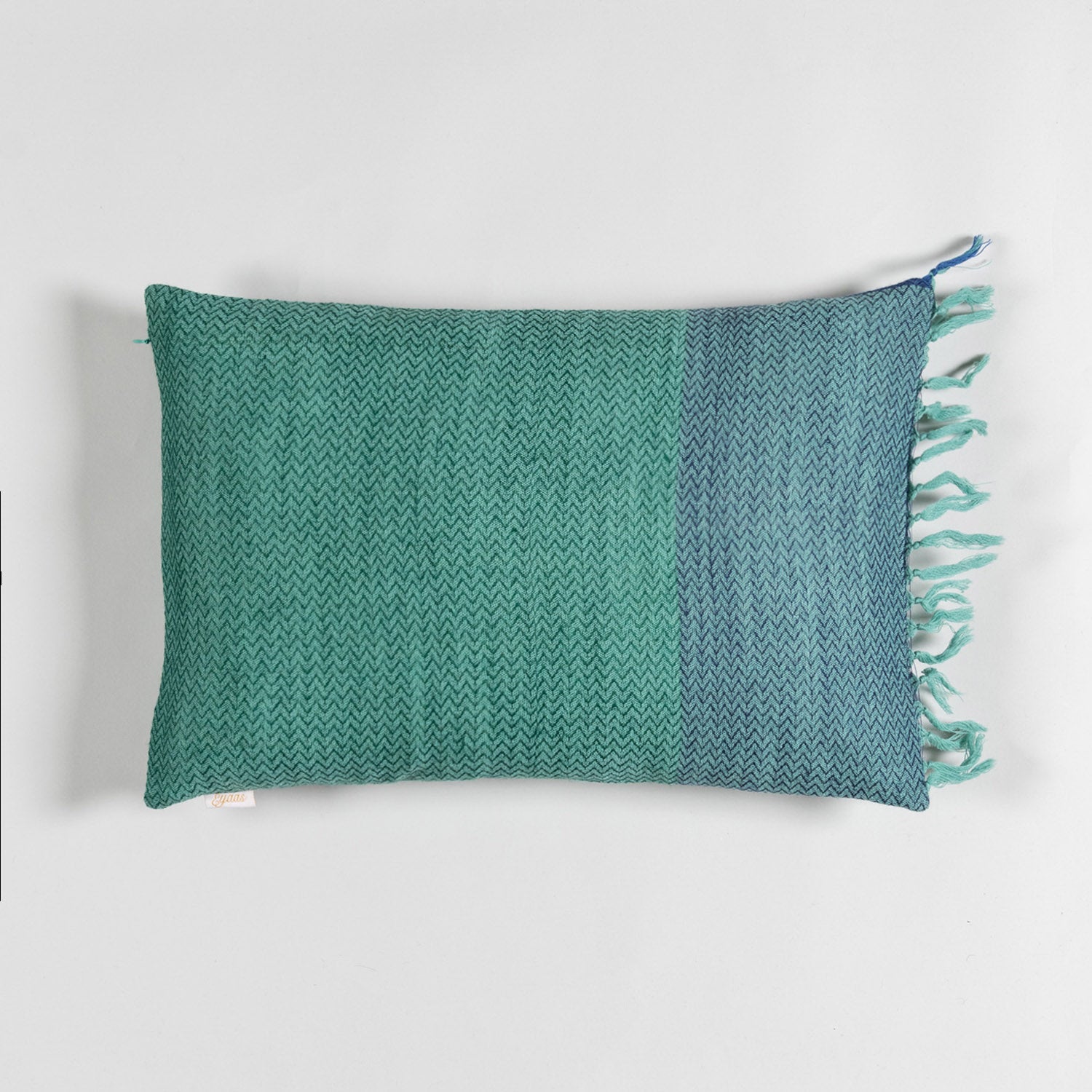 Handwoven Upcycled Turquoise Wool & Oak Silk Cushion Cover - 12x18