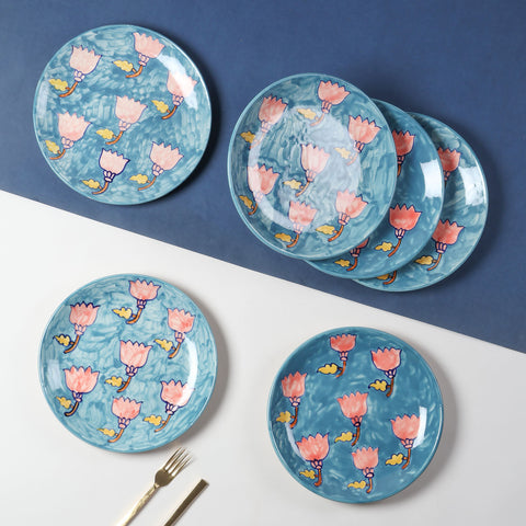 Lotus Handpainted Ceramic Dinner Plate 10 Inch Set