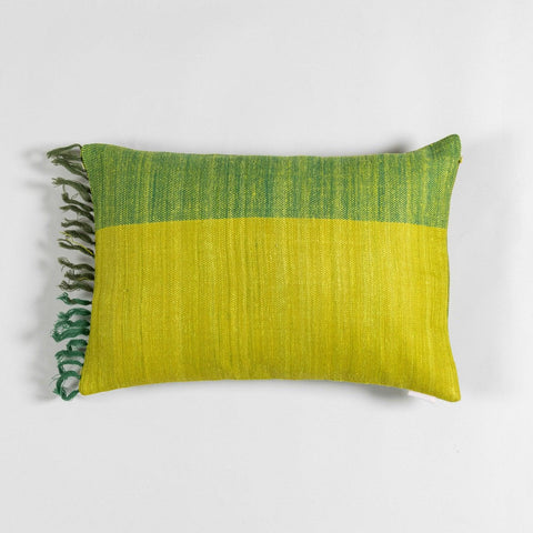 Upcycled Wool & Silk 12x18 Cushion Cover, Lime Green - Eyaas