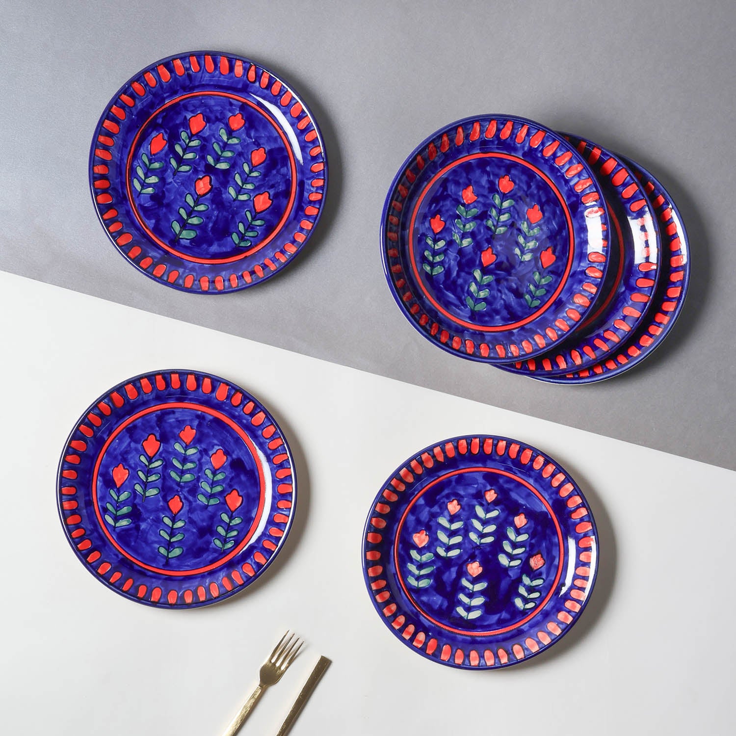 Blooming Plants Ceramic Dinner Plate Set of 2