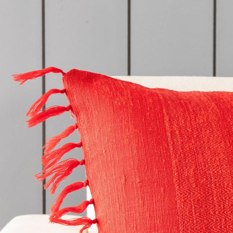 Upcycled Red Stripes Wool & Silk Cushion Cover, 18x18 - Eyaas