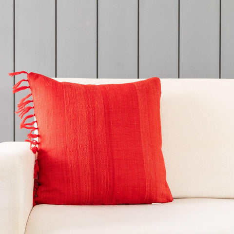 Upcycled Red Stripes Wool & Silk Cushion Cover, 18x18 - Eyaas
