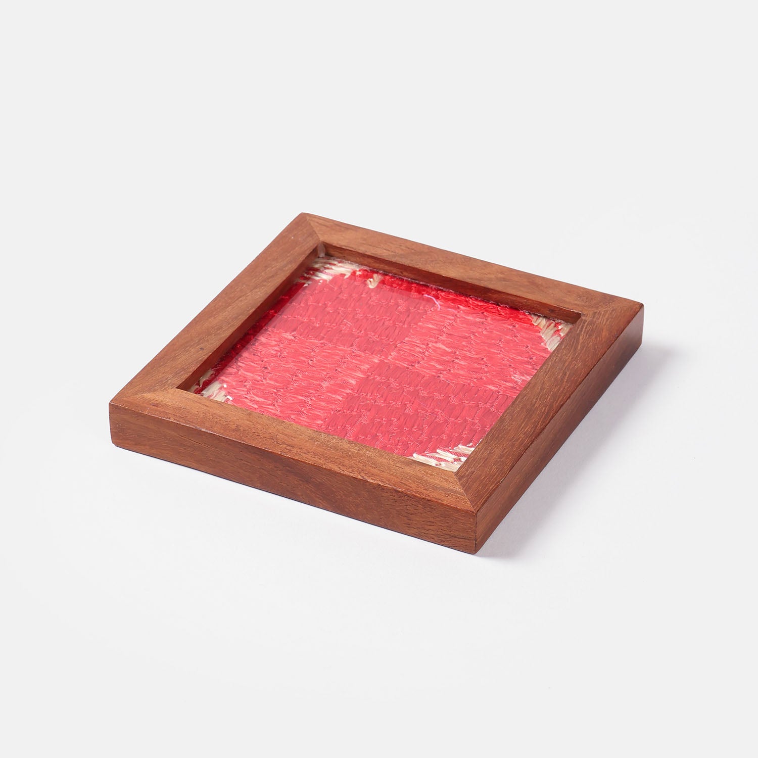 Sheesham Wood & Phulkari Silk Tray & 4 Coasters Set